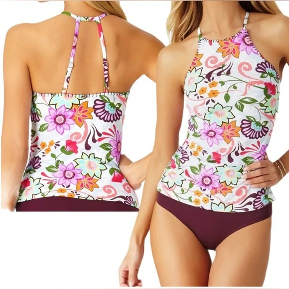 NWOT Anne Cole High Neck Floral Tankini Top - Size XL - Picture 10 of 10